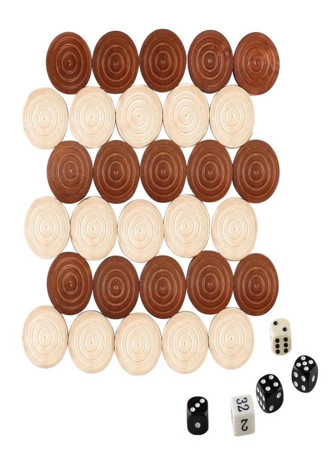 Amerous Thread Wooden Checkers Pieces Nature Wood Backgammon Pieces with Drawstring Bag, 5 Dices Included - Image 3